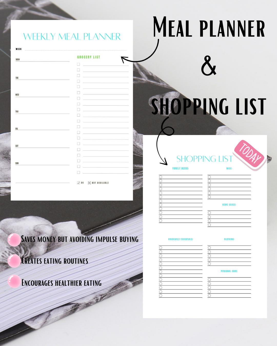 Agenda hebdomadaire pour mamans | Planificateur de repas, de budget, de dépenses et de courses (sans date)