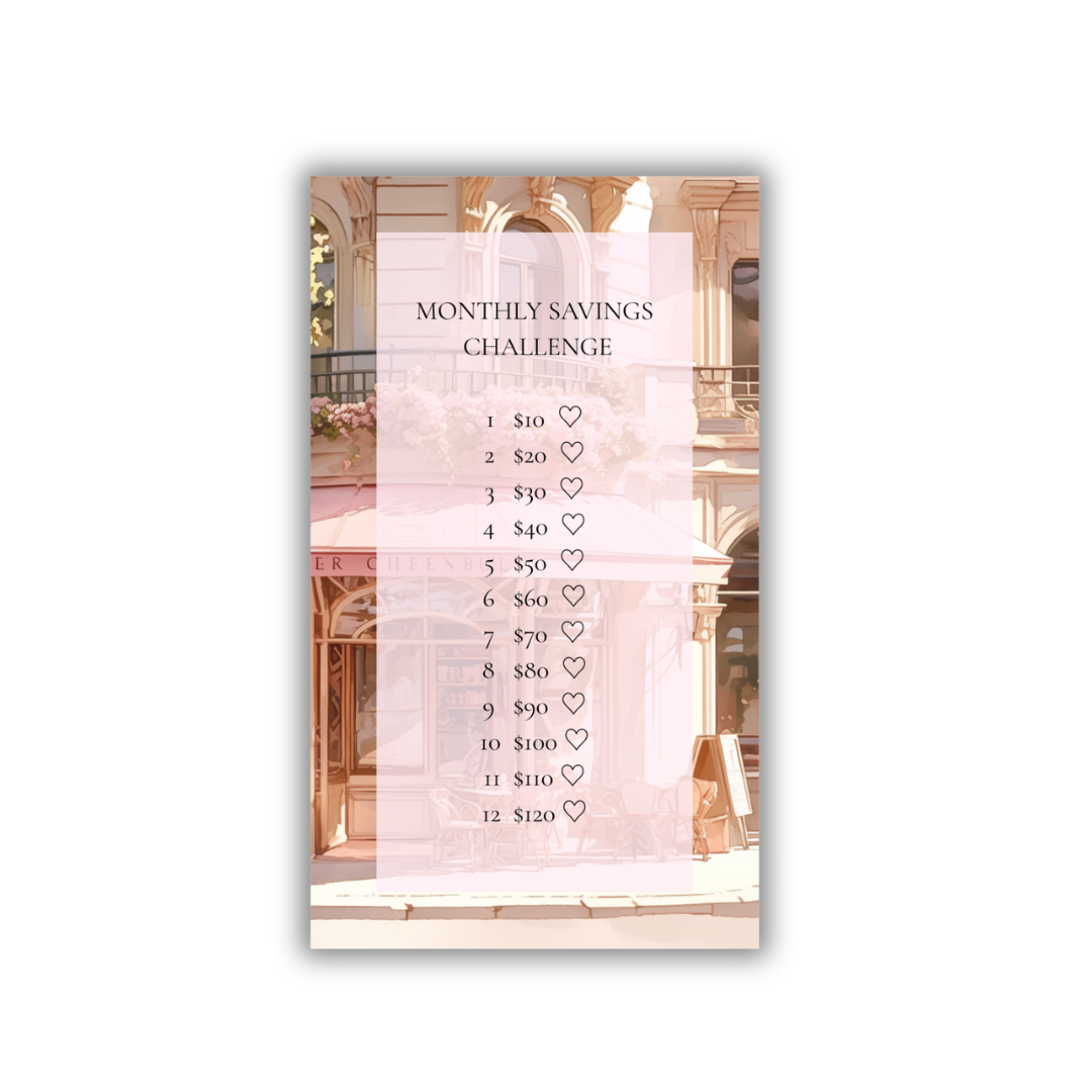 Pink A6 Monthly Saving Challenge