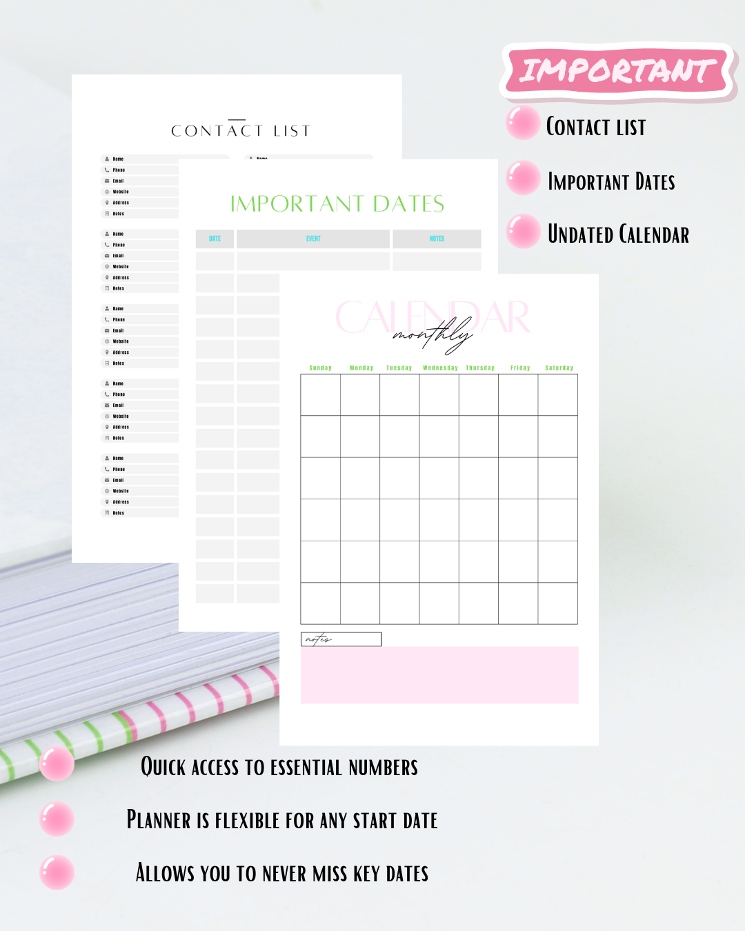 Agenda hebdomadaire pour mamans | Planificateur de repas, de budget, de dépenses et de courses (sans date)