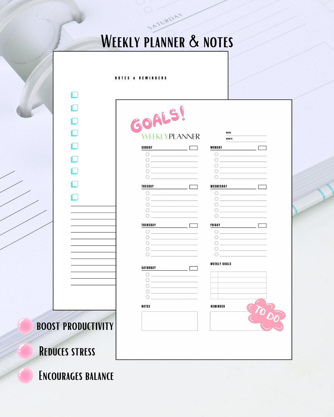 Agenda hebdomadaire pour mamans | Planificateur de repas, de budget, de dépenses et de courses (sans date)