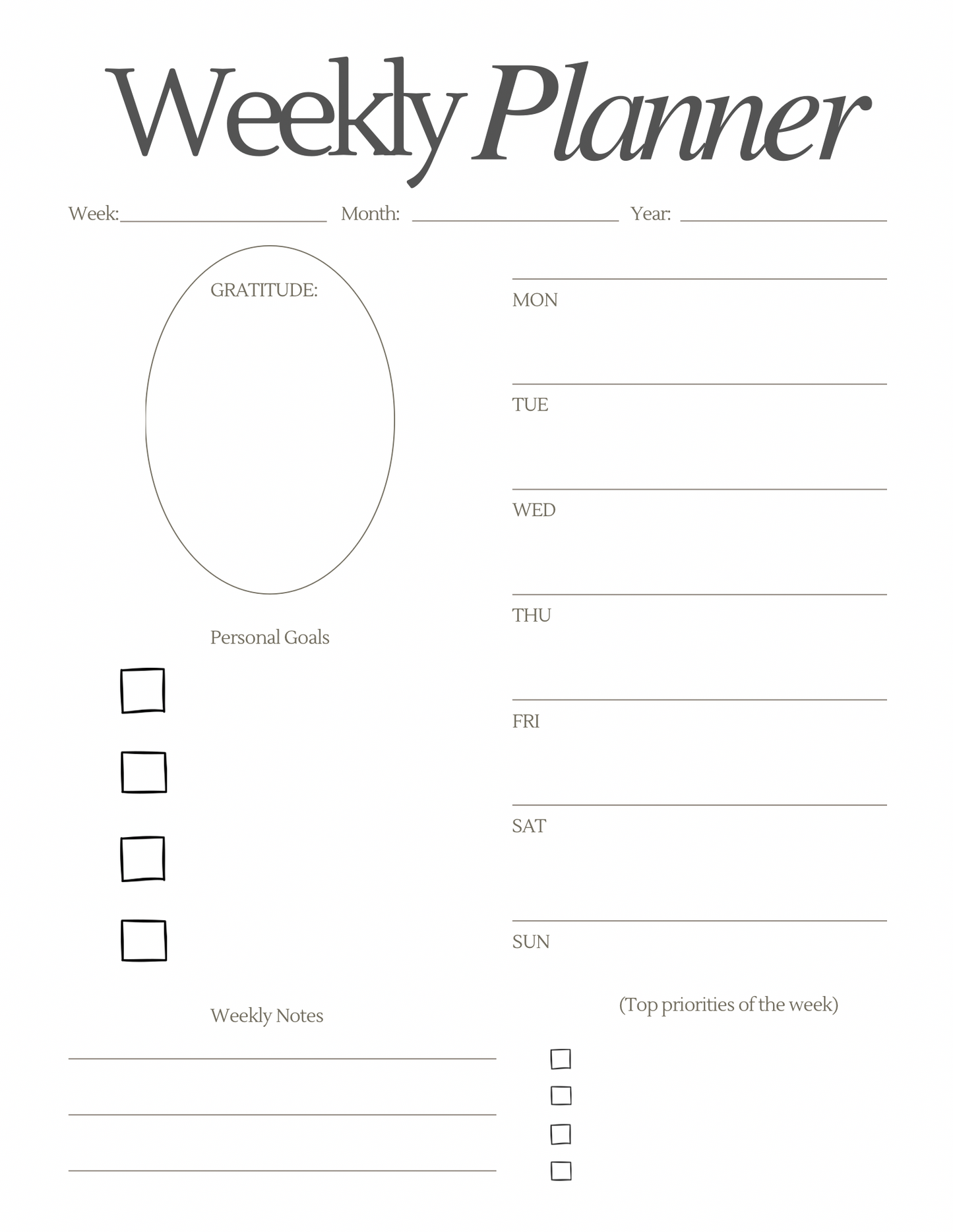 Minimalistic Weekly Planner